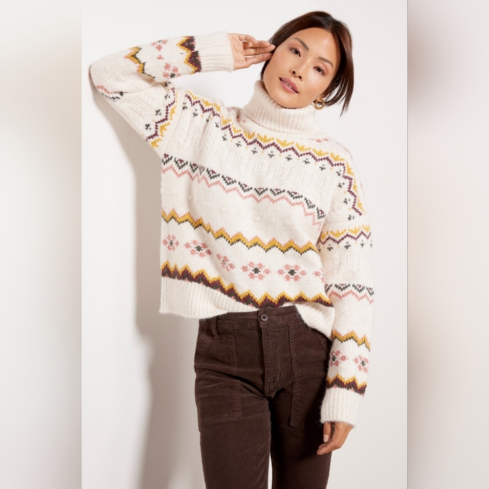 Evereve Womens Lyra Fair Isle Turtleneck Size Medium - Picture 1 of 15
